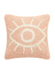 Pink handmade hook pillow with white eye design