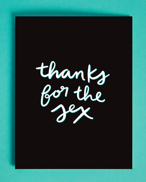 funny thanks for the sex card black with white and blue text