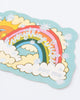 funny retro inspired card with glitter foil text 'everything sucks but you' with vintage sun and rainbow cloud motif