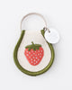 strawberry patch keychain with green and pink embroidered strawberry