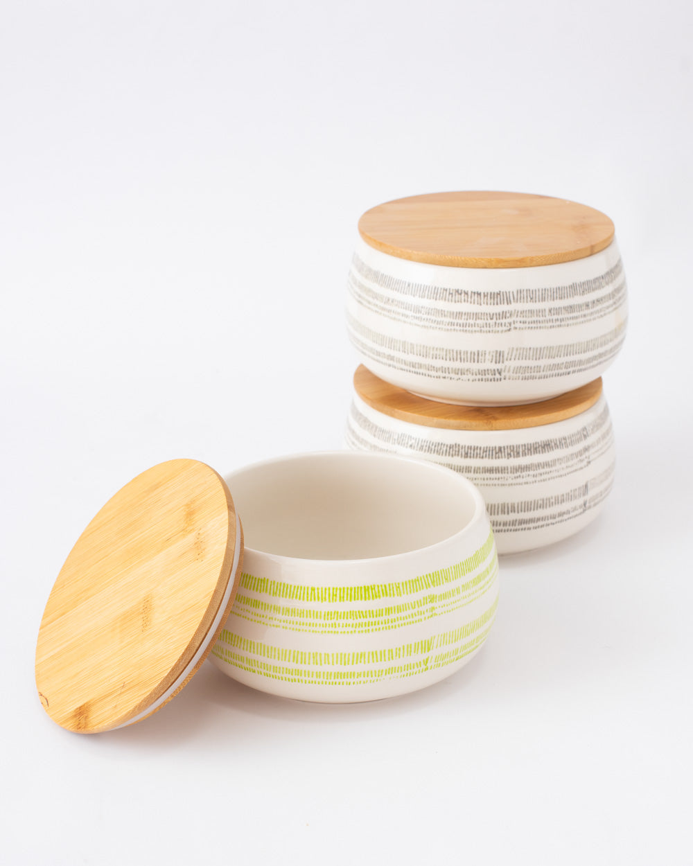 Striped Stone Canister with Bamboo Lid