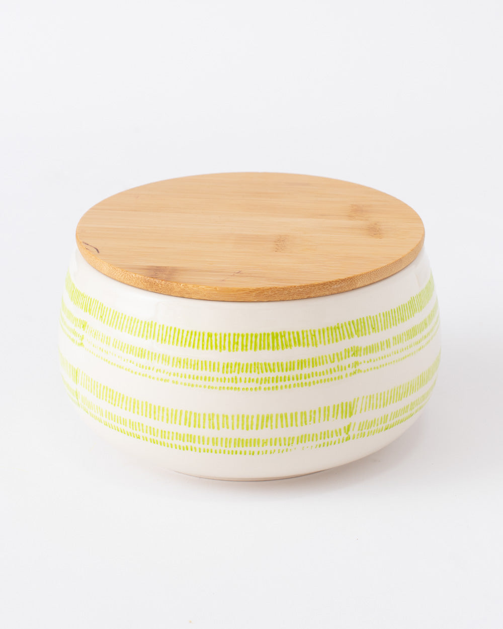 Striped Stone Canister with Bamboo Lid