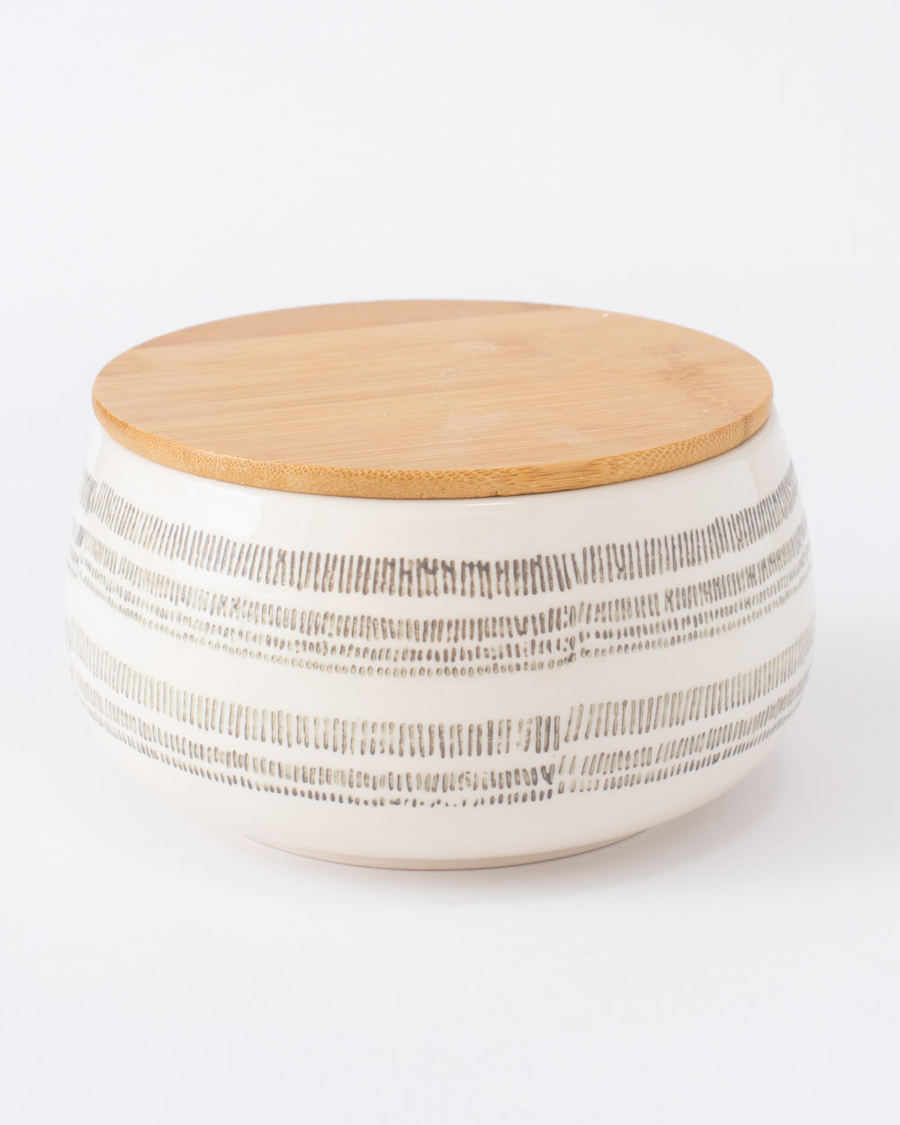 Striped Stone Canister with Bamboo Lid