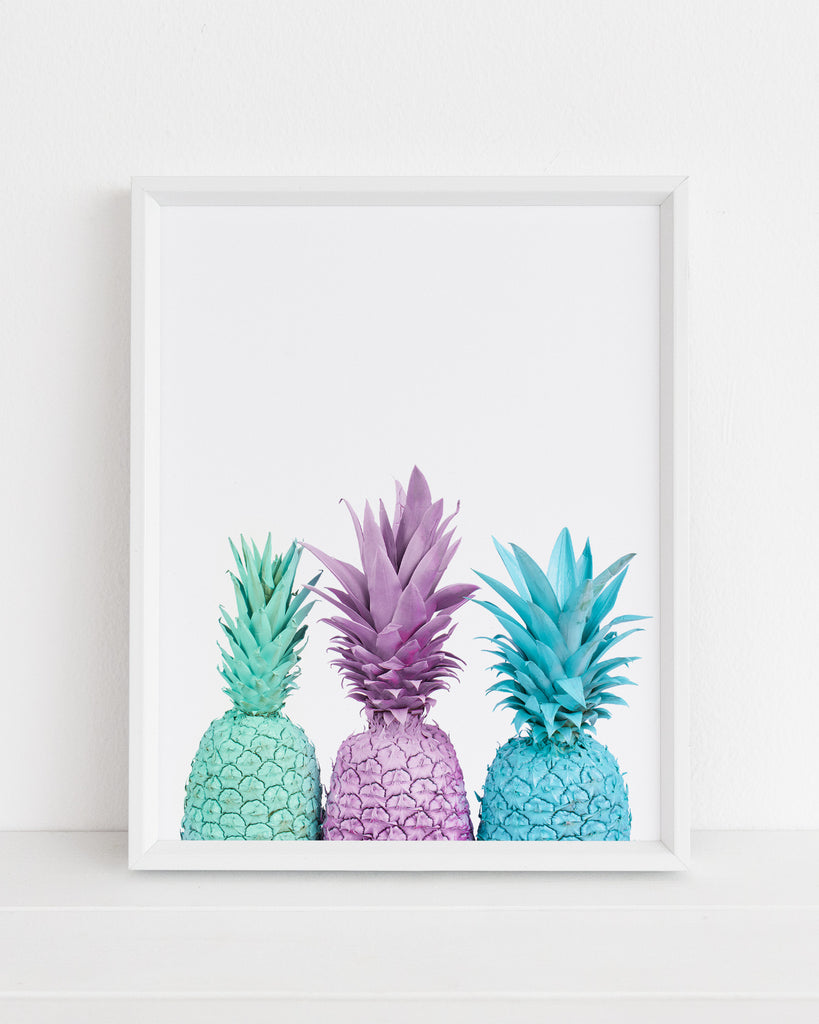 Bright abstract wall art. Colorful pineapples photography print