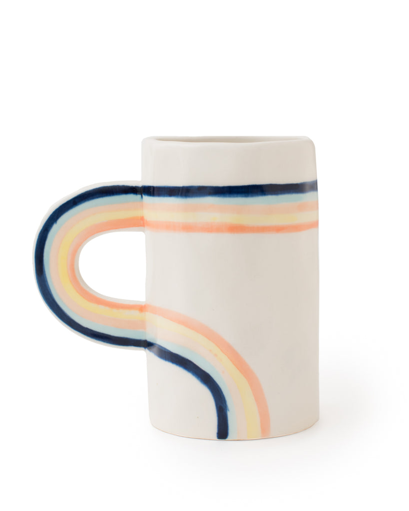 groovy ceramic glass mug rainbow stripe handle swirl