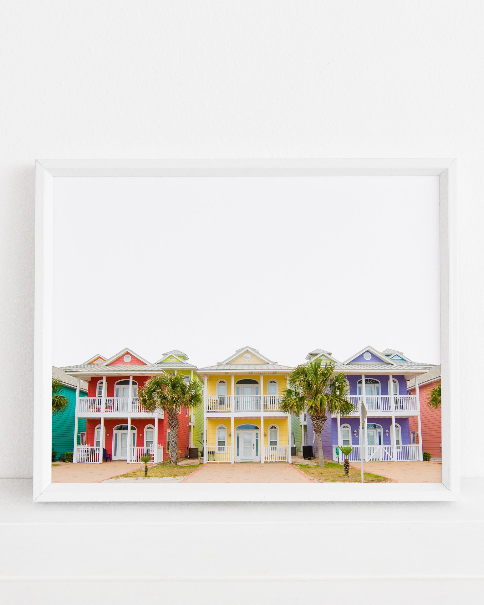 West Coast beach rainbow homes photography print