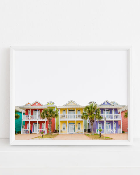 West Coast beach rainbow homes photography print