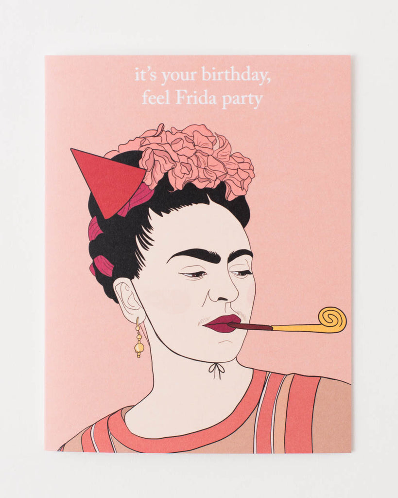 frida kahlo illustration birthday card pink