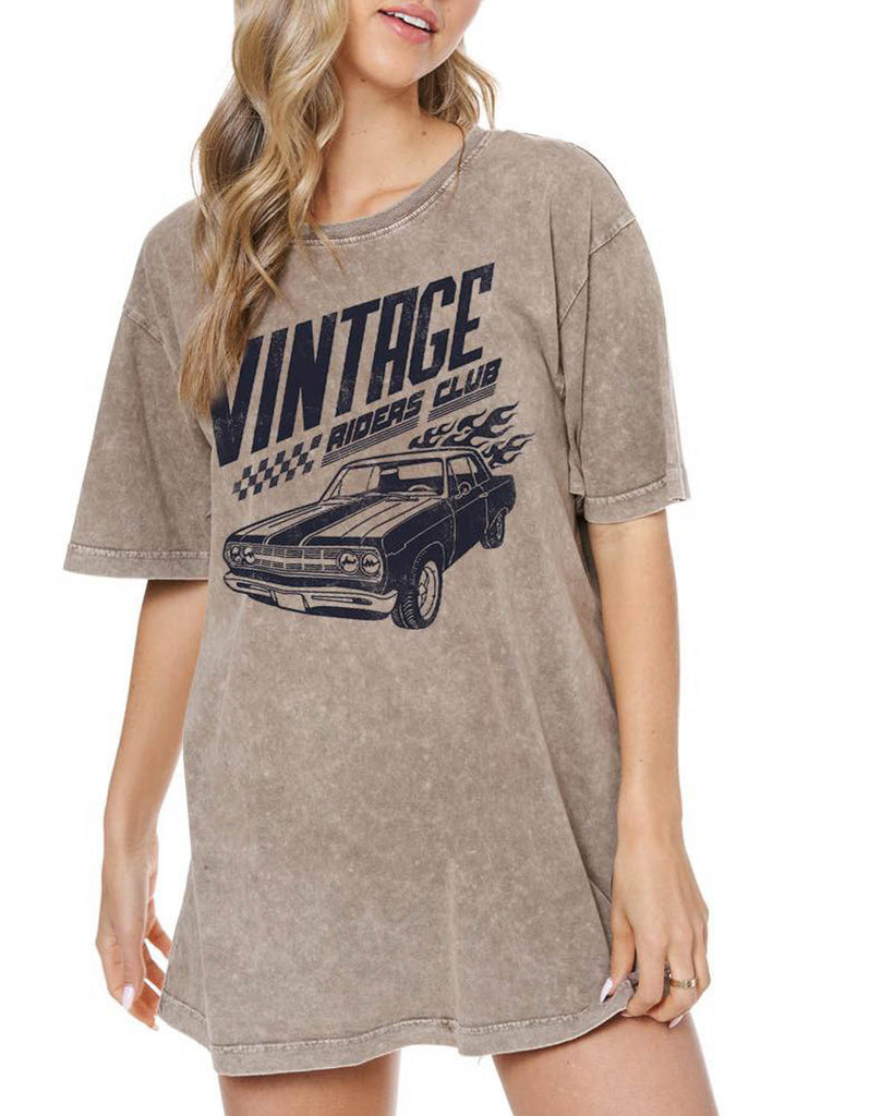vintage inspired crew neck tee with hot rod car flame design