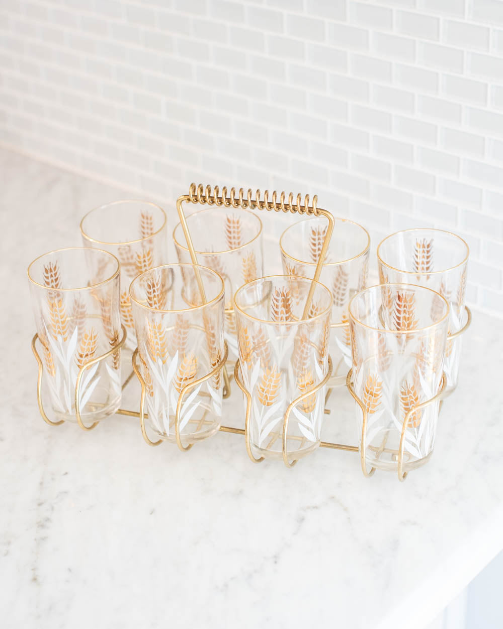 Vintage Wheat Glasses with Carrier