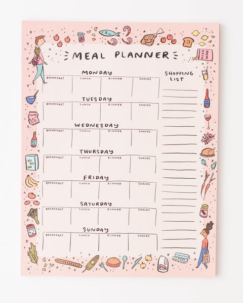 weekly meal planner with shopping list. cute colorful illustrations