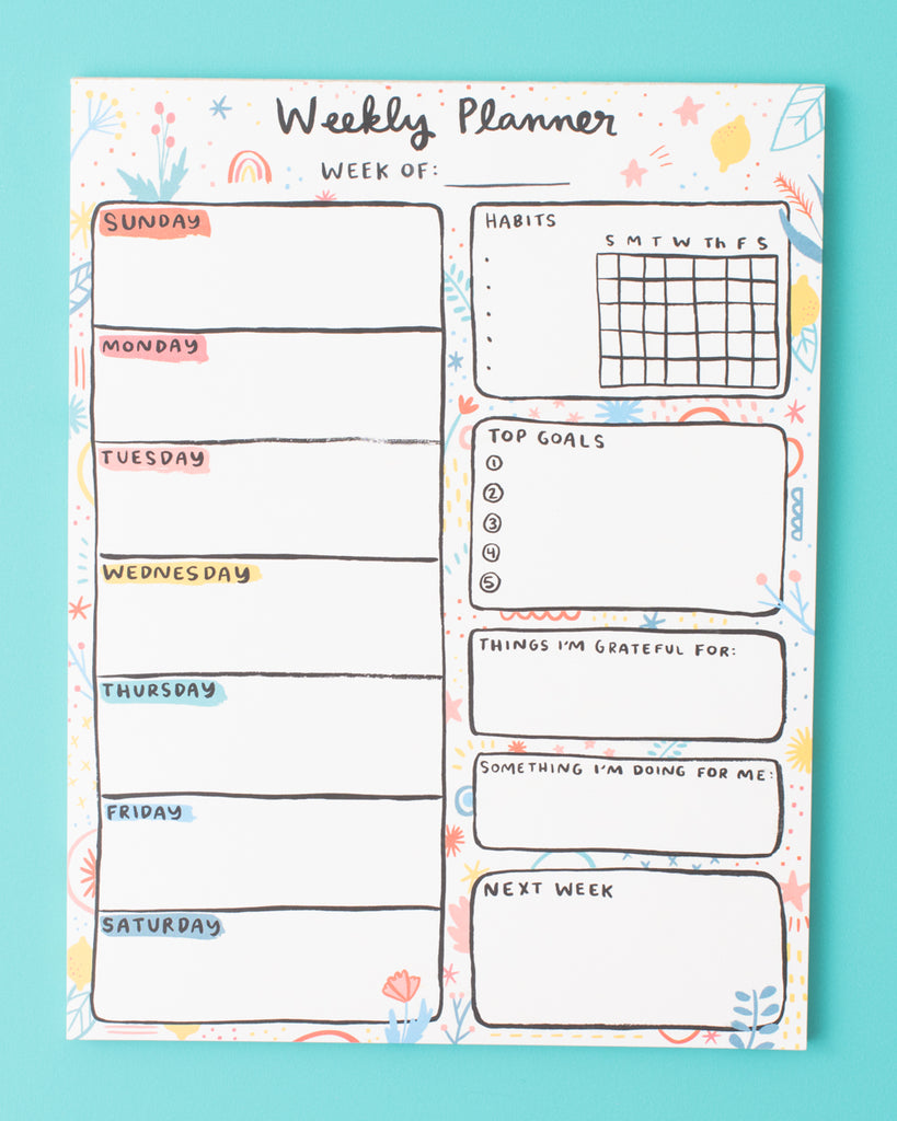weekly self care planner bright modern shapes and colors 
