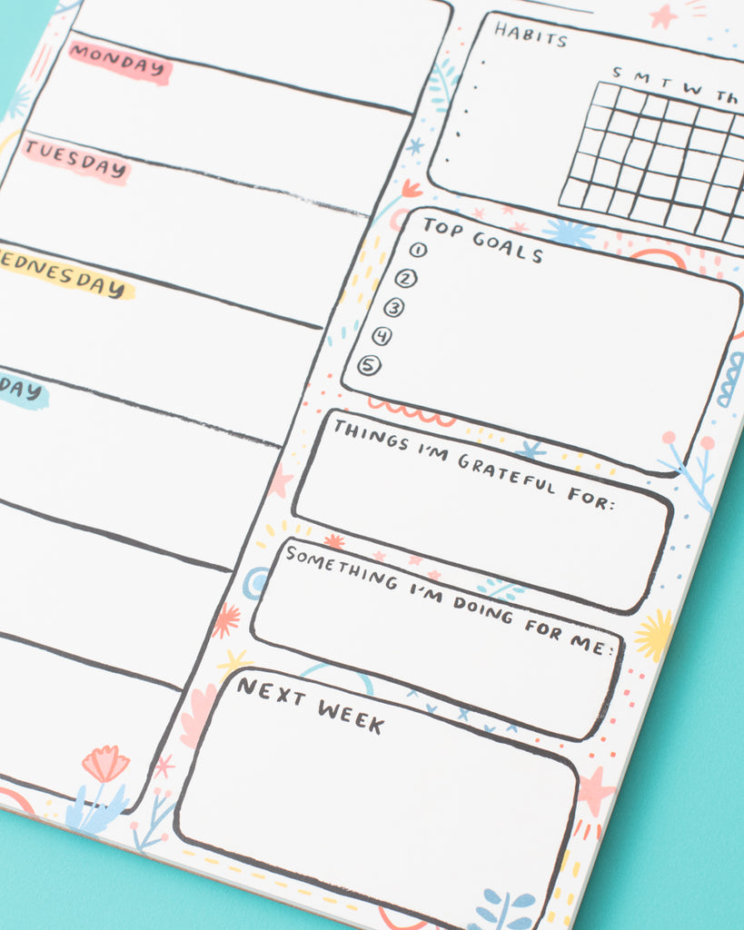 weekly self care planner bright modern shapes and colors 