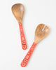 boho inspired wooden salad tongs with coral rainbow design