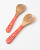 boho inspired wooden salad tongs with coral rainbow design